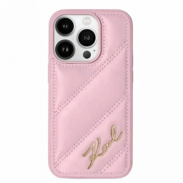 Husă Karl Lagerfeld Diagonal Quilted Script pentru iPhone 14 / 15 / 13 - roz