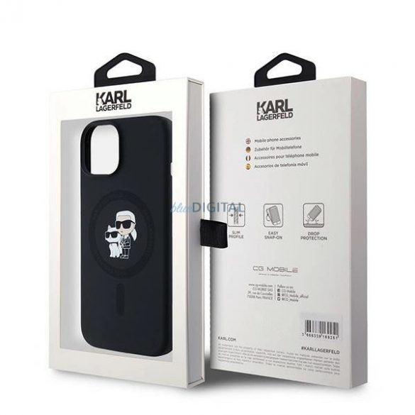 Husa Karl Lagerfeld din silicon Karl&Chouppete MagSafe pentru iPhone 15 / 14 / 13 - negru