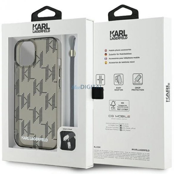 Husă Karl Lagerfeld IML Mono KL Pattern & Cord pentru iPhone 15 / 14 / 13 - negru