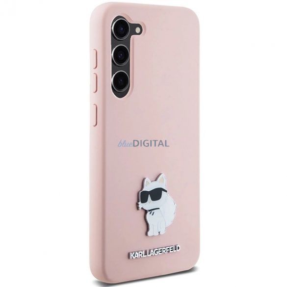 Husa Karl Lagerfeld Silicon Choupette Metal Pin pentru Samsung Galaxy S24 - roz