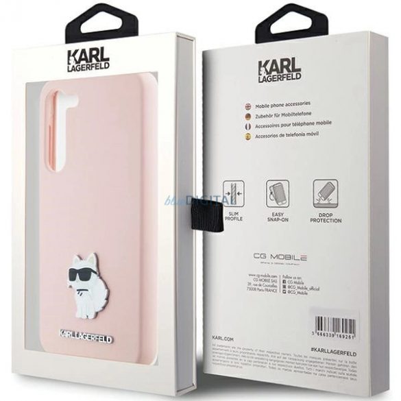 Husa Karl Lagerfeld Silicon Choupette Metal Pin pentru Samsung Galaxy S24 - roz