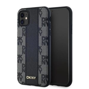 Husă MagSafe din piele cu carouri DKNY pentru iPhone 11 / Xr - neagră