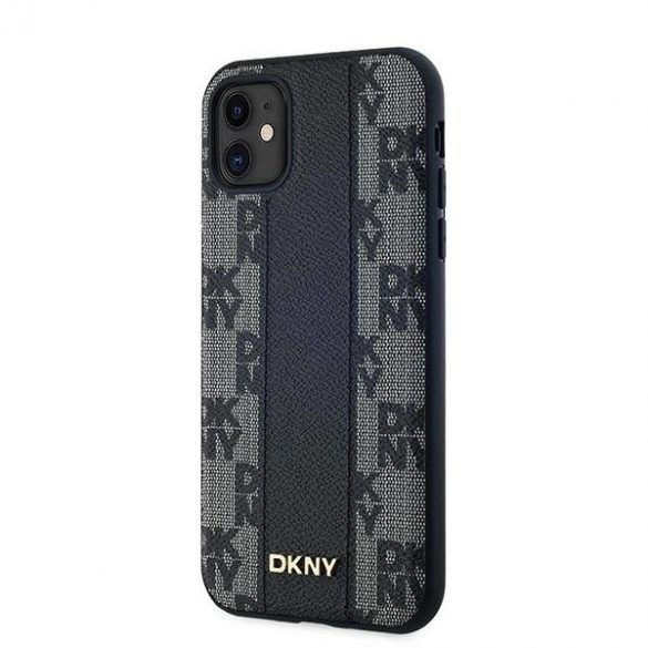 Husă MagSafe din piele cu carouri DKNY pentru iPhone 11 / Xr - neagră