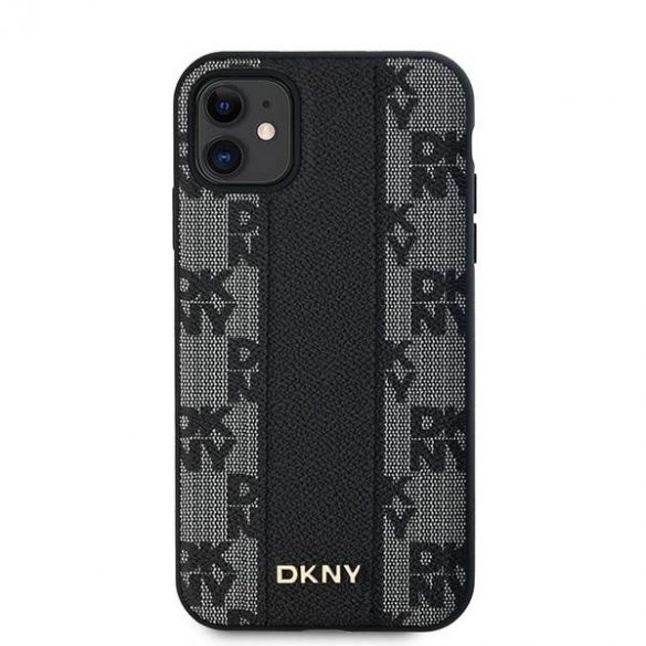 Husă MagSafe din piele cu carouri DKNY pentru iPhone 11 / Xr - neagră