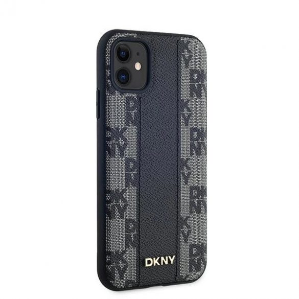 Husă MagSafe din piele cu carouri DKNY pentru iPhone 11 / Xr - neagră