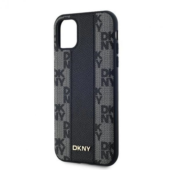 Husă MagSafe din piele cu carouri DKNY pentru iPhone 11 / Xr - neagră