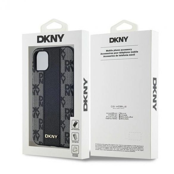 Husă MagSafe din piele cu carouri DKNY pentru iPhone 11 / Xr - neagră