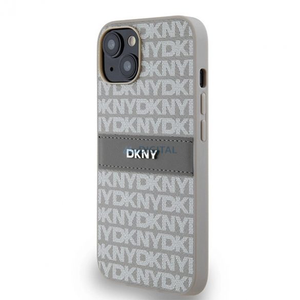 Husa DKNY din piele Mono Stripe & Metal Logo pentru iPhone 15 / 14 / 13 - bej