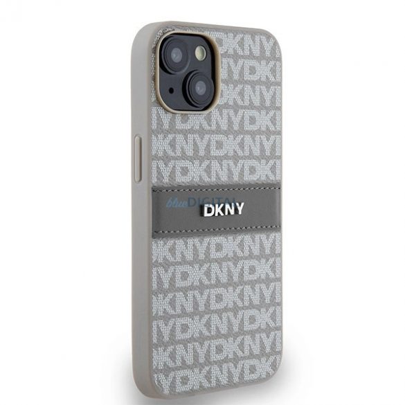 Husa DKNY din piele Mono Stripe & Metal Logo pentru iPhone 15 / 14 / 13 - bej