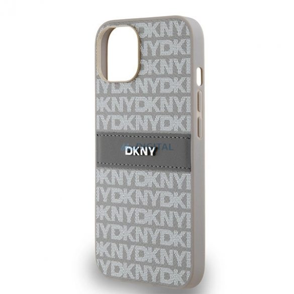 Husa DKNY din piele Mono Stripe & Metal Logo pentru iPhone 15 / 14 / 13 - bej