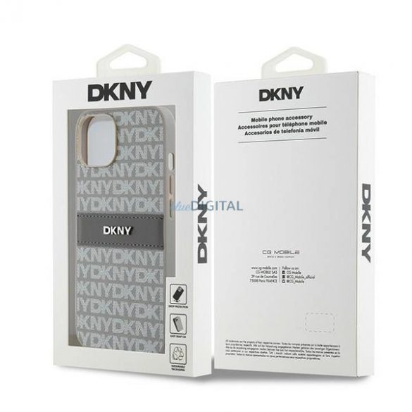 Husa DKNY din piele Mono Stripe & Metal Logo pentru iPhone 15 / 14 / 13 - bej