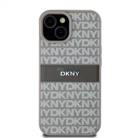 Husa DKNY din piele Mono Stripe & Metal Logo pentru iPhone 15 / 14 / 13 - bej