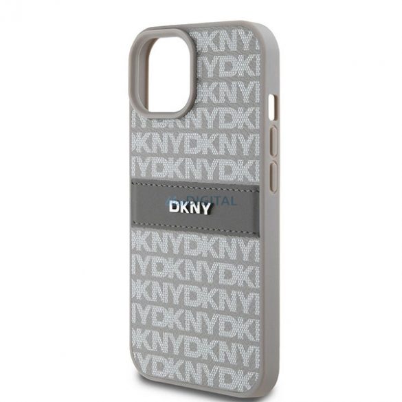 Husa DKNY din piele Mono Stripe & Metal Logo pentru iPhone 15 / 14 / 13 - bej