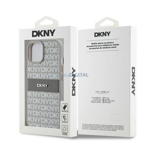 Husa DKNY din piele Mono Stripe & Metal Logo pentru iPhone 15 / 14 / 13 - bej