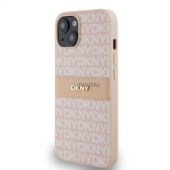 Husă din piele DKNY Mono Stripe & Metal Logo pentru iPhone 15 / 14 / 13 - roz