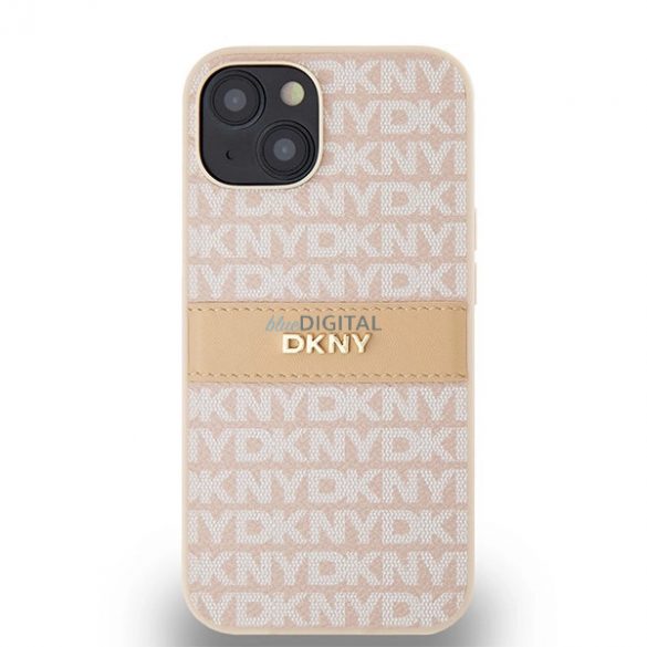 Husă din piele DKNY Mono Stripe & Metal Logo pentru iPhone 15 / 14 / 13 - roz