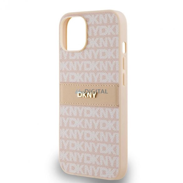 Husă din piele DKNY Mono Stripe & Metal Logo pentru iPhone 15 / 14 / 13 - roz