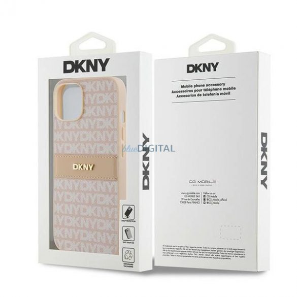 Husă din piele DKNY Mono Stripe & Metal Logo pentru iPhone 15 / 14 / 13 - roz