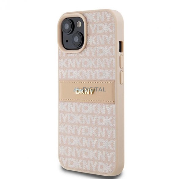 Husă din piele DKNY Mono Stripe & Metal Logo pentru iPhone 15 / 14 / 13 - roz