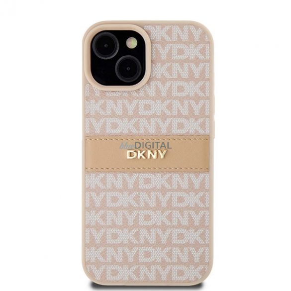 Husă din piele DKNY Mono Stripe & Metal Logo pentru iPhone 15 / 14 / 13 - roz