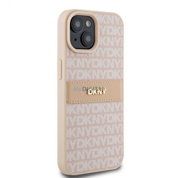 Husă din piele DKNY Mono Stripe & Metal Logo pentru iPhone 15 / 14 / 13 - roz