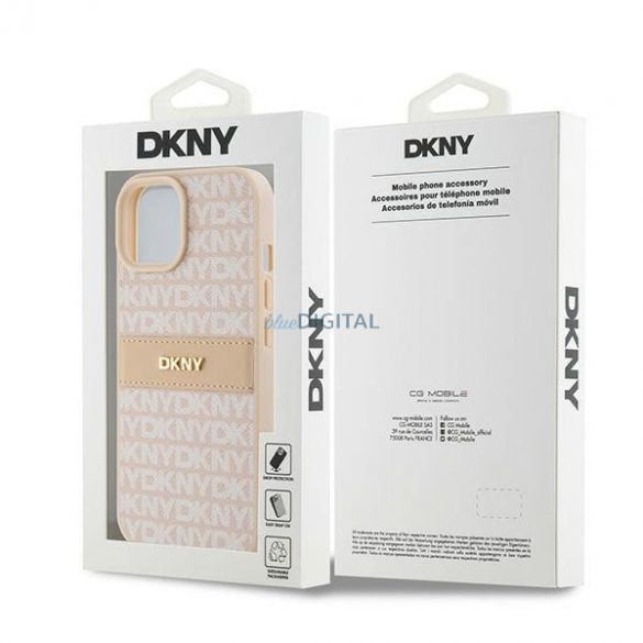 Husă din piele DKNY Mono Stripe & Metal Logo pentru iPhone 15 / 14 / 13 - roz