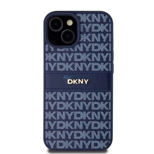 Husa DKNY din piele Mono Stripe & Metal Logo pentru iPhone 15 / 14 / 13 - albastra