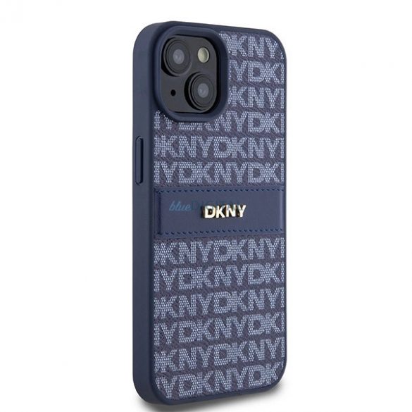 Husa DKNY din piele Mono Stripe & Metal Logo pentru iPhone 15 / 14 / 13 - albastra