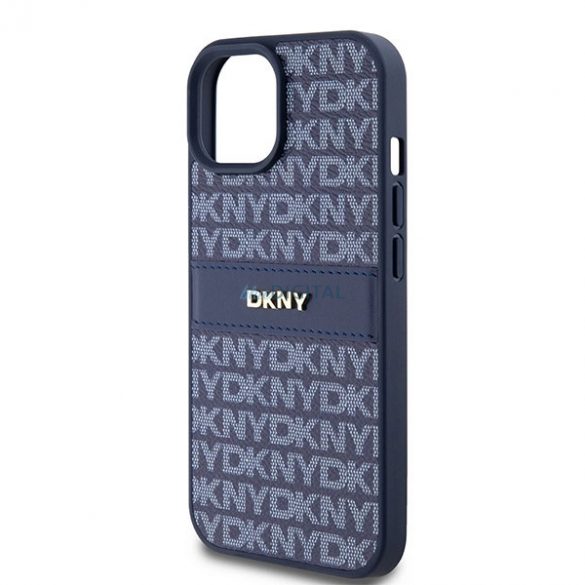 Husa DKNY din piele Mono Stripe & Metal Logo pentru iPhone 15 / 14 / 13 - albastra