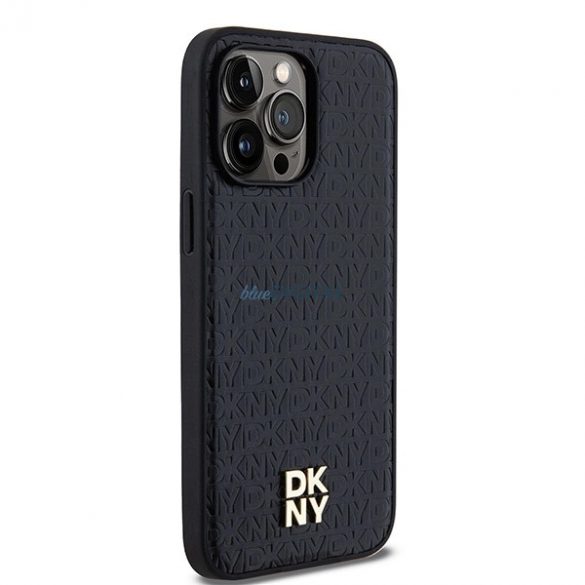 Husă DKNY cu model din piele, cu sigla metalică, MagSafe pentru iPhone 13 Pro / 13 - neagră