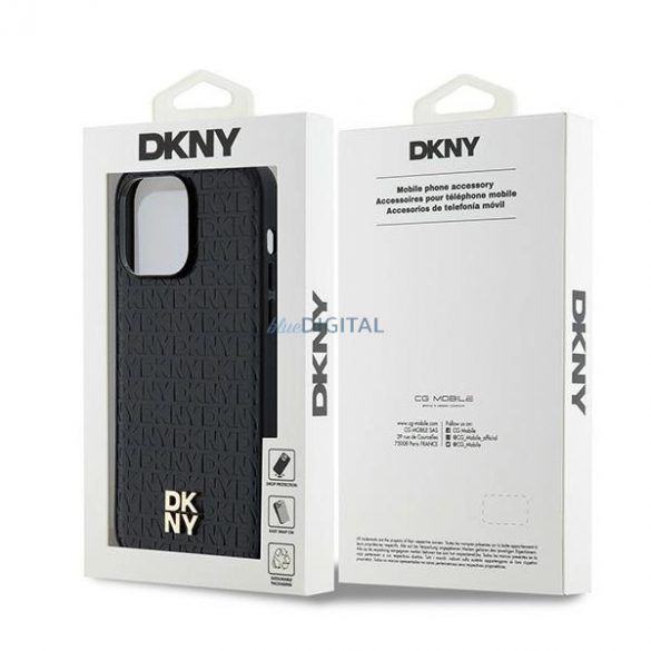 Husă DKNY cu model din piele, cu sigla metalică, MagSafe pentru iPhone 13 Pro / 13 - neagră