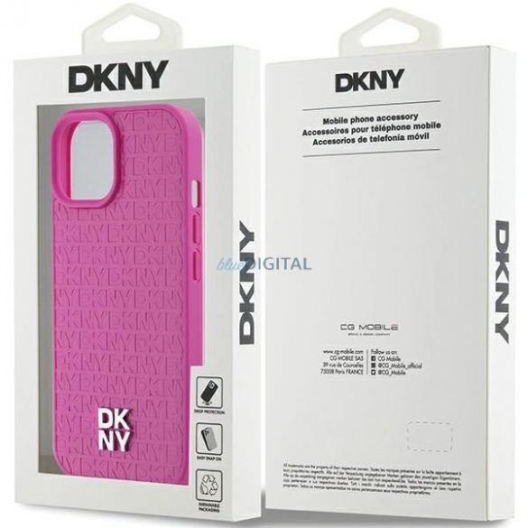 Husă DKNY din piele cu model metal și logo MagSafe pentru iPhone 15 / 14 / 13 - roz