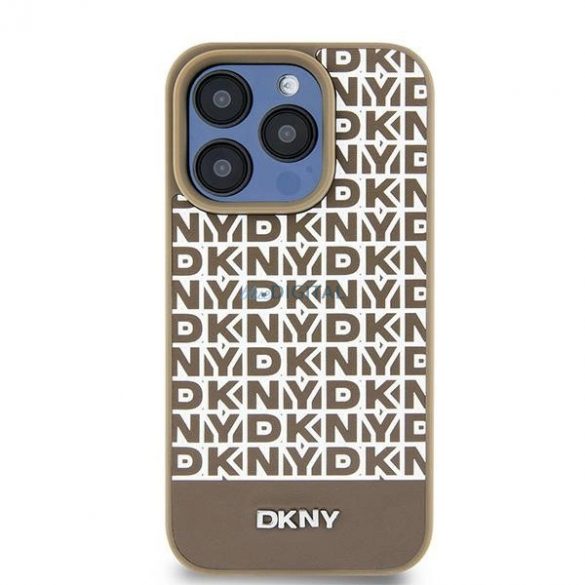 Husă MagSafe din piele cu model imprimat din piele DKNY pentru iPhone 15/14/13 - maro