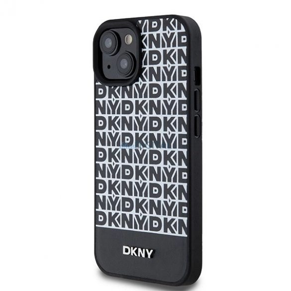 Husă MagSafe din piele cu model imprimat din piele DKNY pentru iPhone 15/14/13 - negru