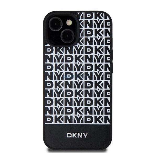 Husă MagSafe din piele cu model imprimat din piele DKNY pentru iPhone 15/14/13 - negru