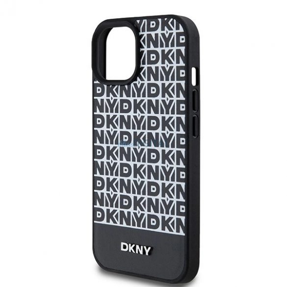 Husă MagSafe din piele cu model imprimat din piele DKNY pentru iPhone 15/14/13 - negru