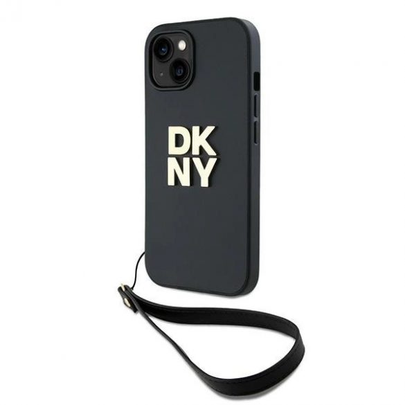 Husă DKNY Wrist Strap Stock Logo pentru iPhone 14 / 15 / 13 - neagră