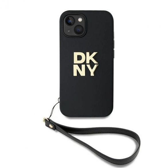 Husă DKNY Wrist Strap Stock Logo pentru iPhone 14 / 15 / 13 - neagră