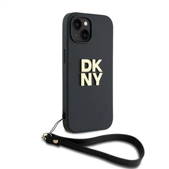 Husă DKNY Wrist Strap Stock Logo pentru iPhone 14 / 15 / 13 - neagră