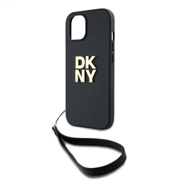 Husă DKNY Wrist Strap Stock Logo pentru iPhone 14 / 15 / 13 - neagră