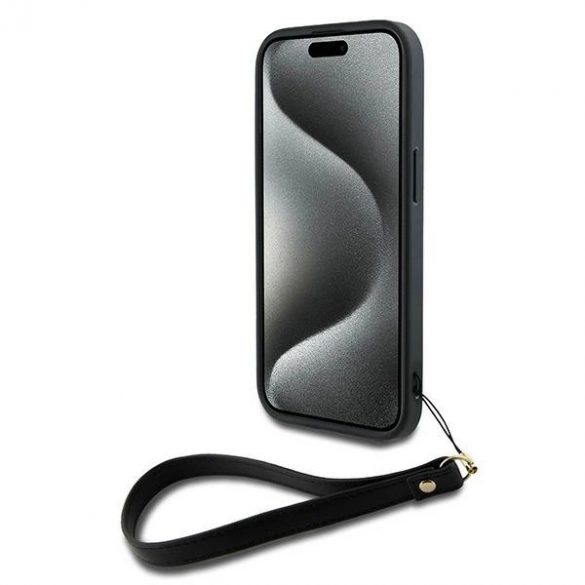 Husă DKNY Wrist Strap Stock Logo pentru iPhone 14 / 15 / 13 - neagră