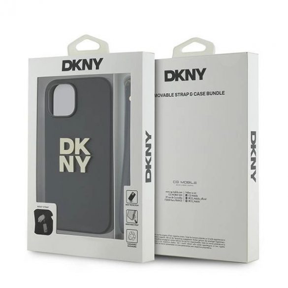 Husă DKNY Wrist Strap Stock Logo pentru iPhone 14 / 15 / 13 - neagră