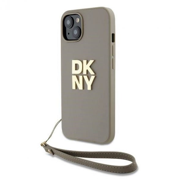 Husă DKNY Wrist Strap Stock Logo pentru iPhone 15 / 14 / 13 - bej