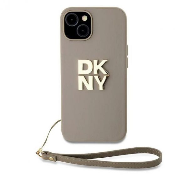 Husă DKNY Wrist Strap Stock Logo pentru iPhone 15 / 14 / 13 - bej