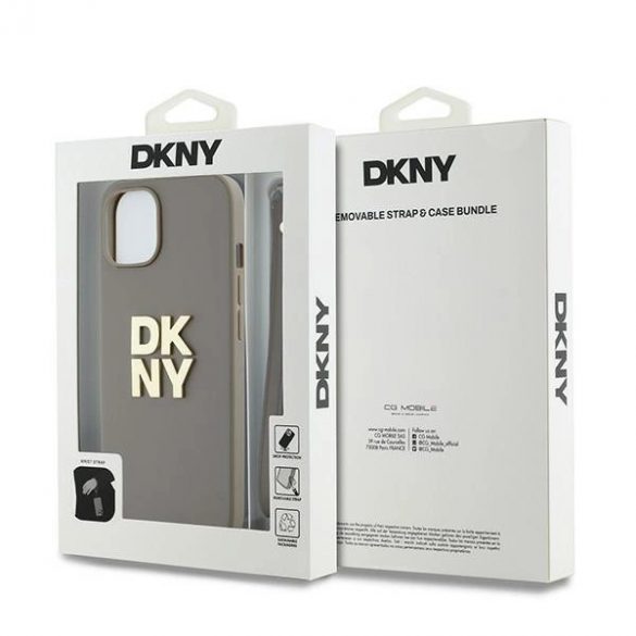 Husă DKNY Wrist Strap Stock Logo pentru iPhone 15 / 14 / 13 - bej