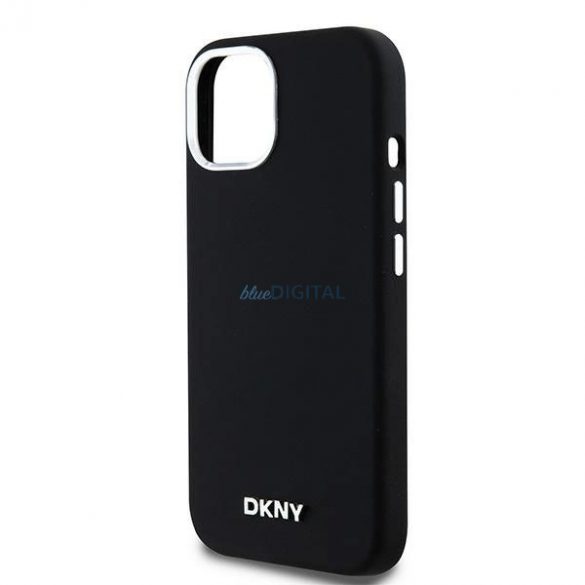 Etui DKNY Liquid Silicone Small Metal Logo MagSafe pe iPhone 15 / 14 / 13 - czarne