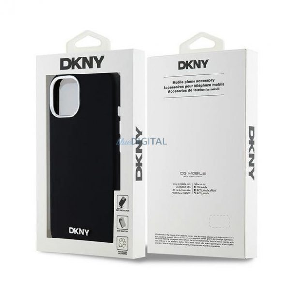 Etui DKNY Liquid Silicone Small Metal Logo MagSafe pe iPhone 15 / 14 / 13 - czarne