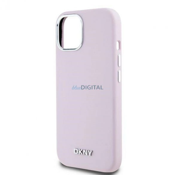 Etui DKNY Liquid Silicone Small Metal Logo MagSafe pe iPhone 15 / 14 / 13 - rożowe