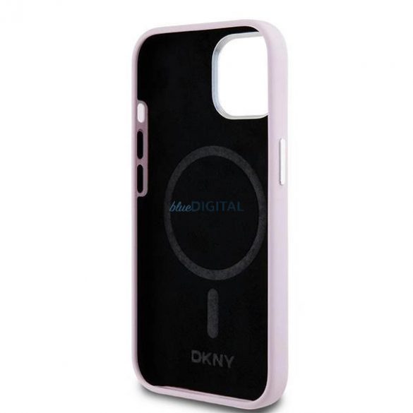 Etui DKNY Liquid Silicone Small Metal Logo MagSafe pe iPhone 15 / 14 / 13 - rożowe