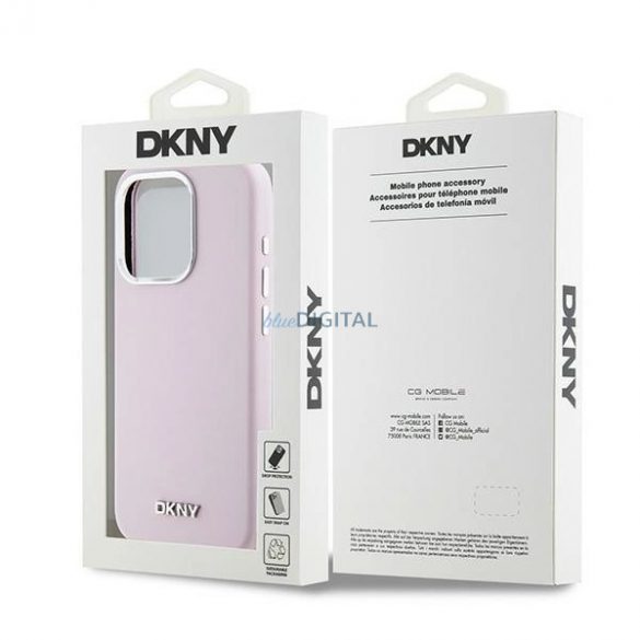 Etui DKNY Liquid Silicone Small Metal Logo MagSafe pe iPhone 15 Pro - rożowe